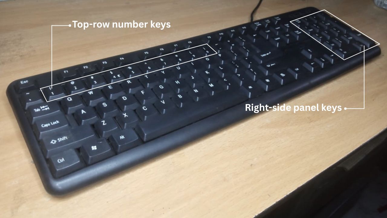 Top-row number keys and Right-side panel keys depicted